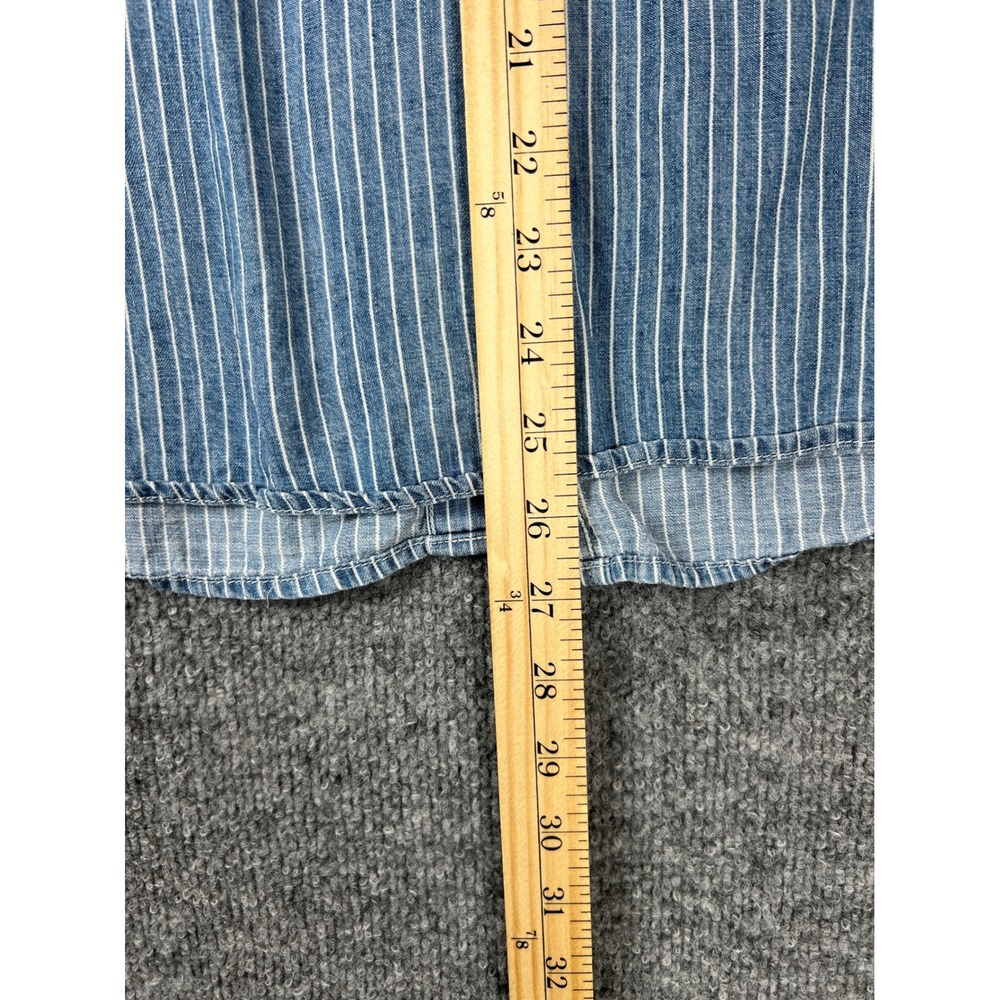 Faherty Womens Shirt Sz L Blue White Striped Tencel Linen Indigo Button Down - Picture 8 of 9